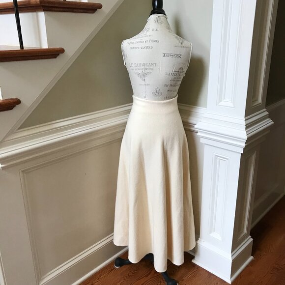 Jil Sander High Rise Midi Skirt Womens 42 US 12 Cream Boiled Wool Zipper A-Line - Picture 12 of 15